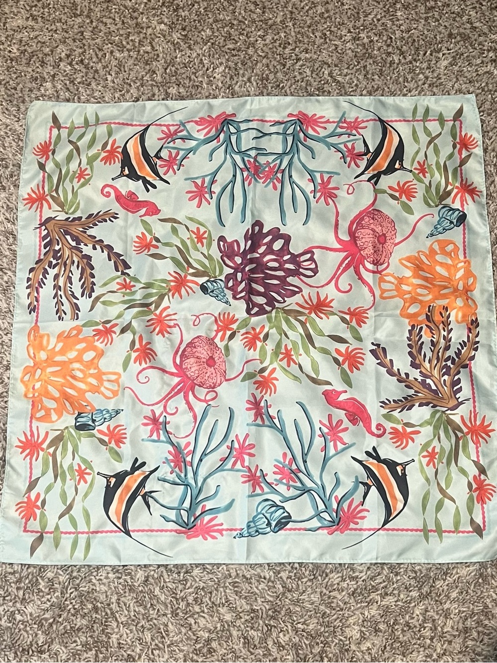 Floral Ocean Print Decorative Scarf - Seafoam and Coral